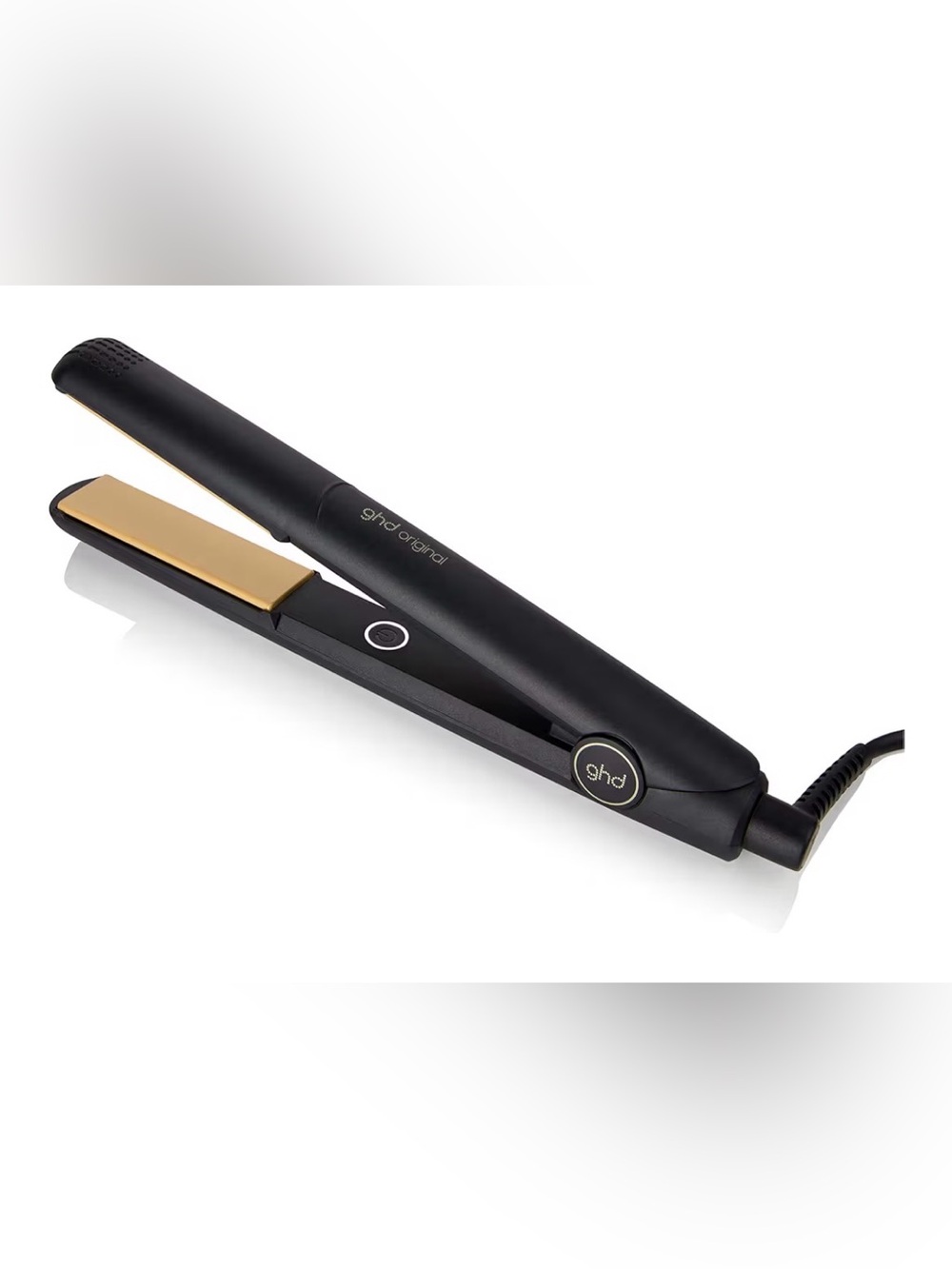 ghd black hair straightener with gold plates